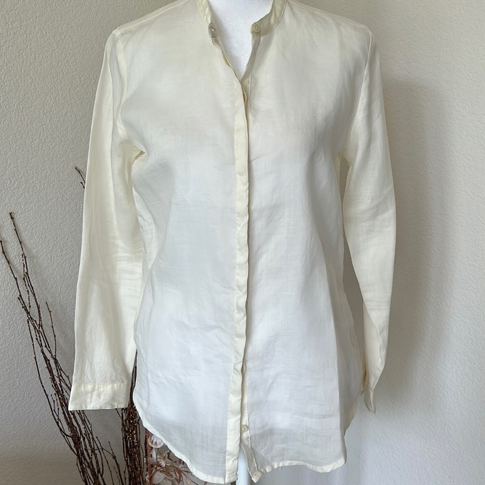 Gap Band Collar Off White Linen Shirt